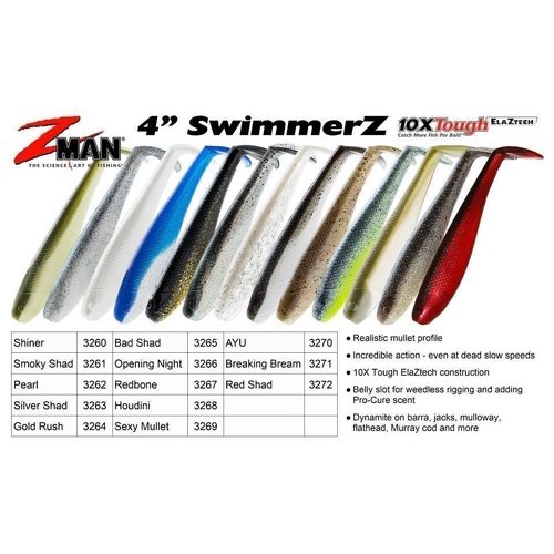 ZMan SwimmerZ 4" Soft Plastic Fishing Lure - Choose Colour