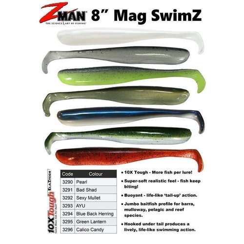 Zman Mag SwimZ 8" Soft Plastic Fishing Lure Zman Z man Paddle - Choose Colour