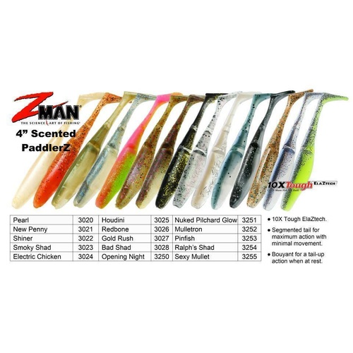 ZMan Scented PaddlerZ 4" Inch Lures Soft Plastic Fishing Z Man Zman - Choose Colour