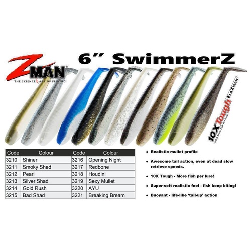  Zman 6" Inch SwimmerZ Soft Plastic Fishing Lures Z Man Zman Swimmers