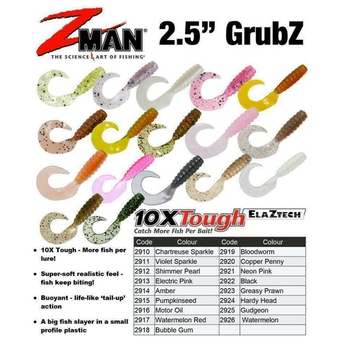 ZMan GrubZ 2.5" Soft Plastic Fishing Lure - Choose Colour