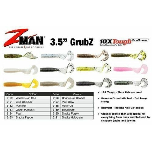 Zman GrubZ 3.5" 6pk Soft Plastic Fishing Lure - Choose Colour