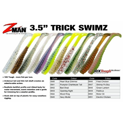 ZMan Trick SwimZ 3.5" Soft Plastic Fishing Lure Swims - Choose Colour