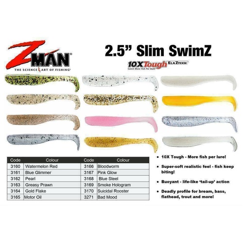 Zman Slim SwimZ 2.5" Soft Plastic Fishing Lure - Choose Colour