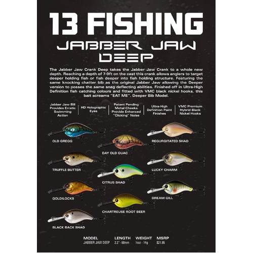13 Fishing Jabber Jaw Deep 60mm Floating Hard Body Fishing Lure - Choose Colour