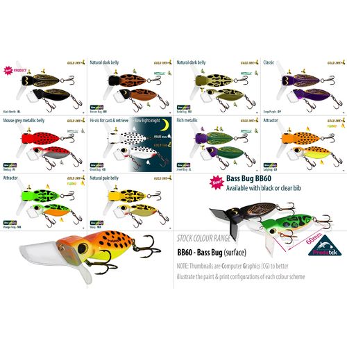 Predatek BB60 Bass Bug Clear Bib 60mm 12g Floating Fish Lure - Choose Colour
