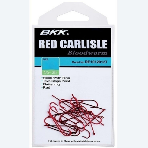 BKK Red Carlisle Bloodworm-R Long Shank Fishing Hook 25 Bulk Pack - Choose Size