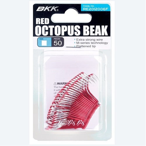 BKK Octopus Red Beak Bait Fishing Hook 50 Bulk Pack - Choose Size