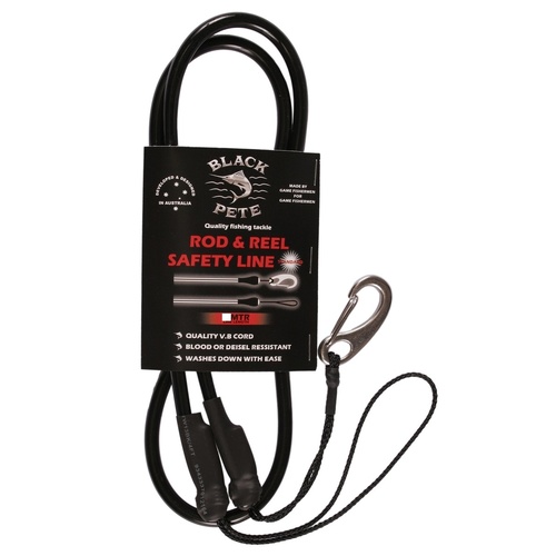 Black Pete Game Fishing Standard Rod &amp; Reel Safety Cable Line Strap - Choose Length