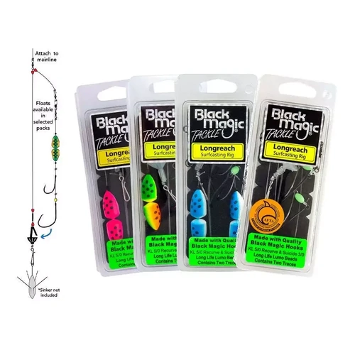 Black Magic Longreach Pre Made Surf Bottom Pulley Fishing Rig - Choose Float