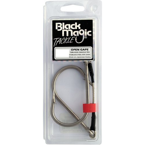 Black Magic Twin Hook Shackle Rig Open Gape Fishing Hook - Choose Size