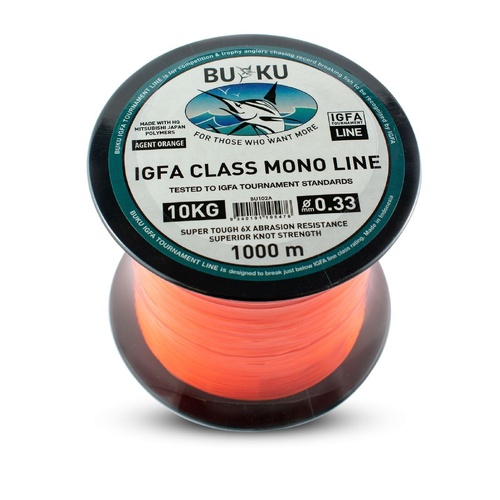 Buku IGFA Class 1000m Agent Orange Monofilament Fishing Line - Choose Lb