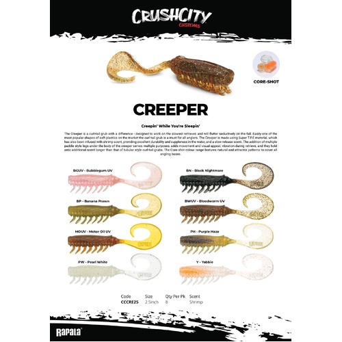Rapala Crush City Creeper 2.5" Soft Plastic Fishing Lure - Choose Colour