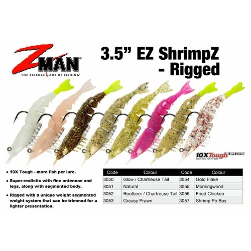 Zman 3.5" Inch Ez Shrimpz Rigged Soft Plastic Fishing Lure Zman Shrimps Z Man