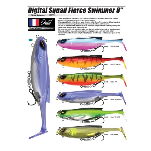 Digital Squad Fierce Swimmer 8" Rigged Soft Swimbait Fishing Lure - Choose Colour