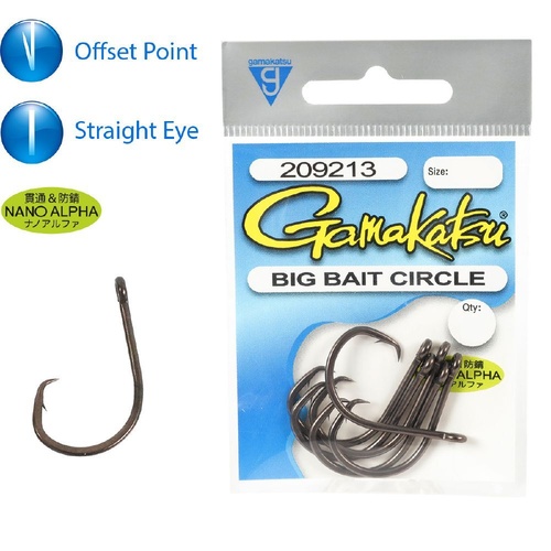 Gamakatsu Big Bait Circle Nano Alpha Coating Pre Pack Fishing Hook - Choose Size