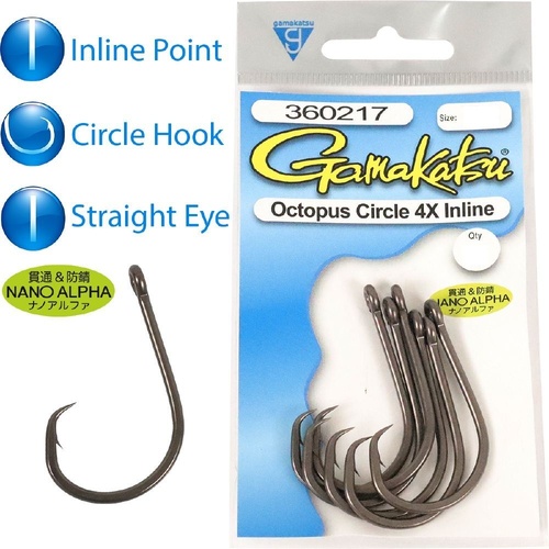 Gamakatsu Inline Octopus Circle SE 4x Nano Alpha Coating Pre Pack Fishing Hook - Choose Size