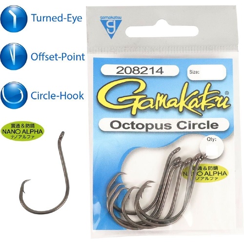 Gamakatsu Octopus Circle Nano Alpha Coating Pre Pack Fishing Hook - Choose Size