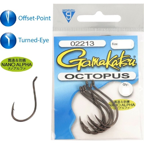 Gamakatsu Octopus Nano Alpha Coating Pre Pack Fishing Hook - Choose Size