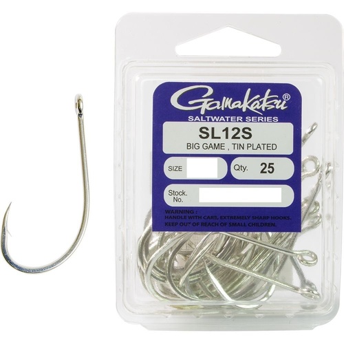 Gamakatsu SL12S Big Game Tin Plated Fishing Hook Bulk 25 Pack - Choose Size