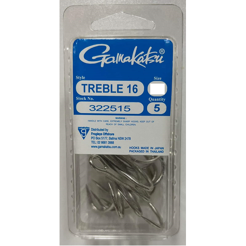 Gamakatsu 16 Heavy Duty Treble Fishing Hook - Choose Size