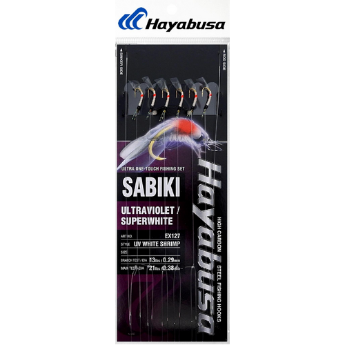 Hayabusa EX127 UV White Shrimp Sabiki Fishing Rig - Choose Size