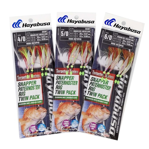Hayabusa EX307 Snapper Paternoster Pink Green Red Flasher Rig Twin Pack - Choose Size