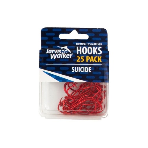 Jarvis Walker Red Chemically Sharpened Suicide Octopus Fishing Hook 25 Pack - Choose Size