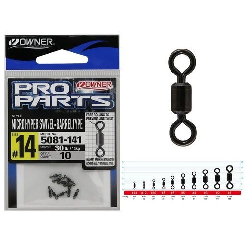 Owner 5081 Micro Hyper Barrel Fishing Swivel 10x Pack - Choose Size