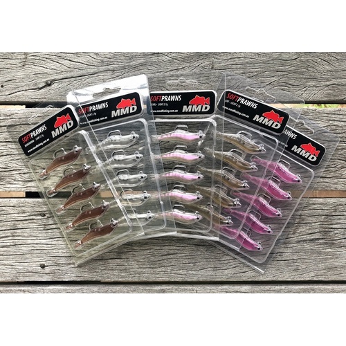 MMD 50mm Pre-Rigged Soft Plastic Prawn Fishing Lure - Choose Colour / Weight