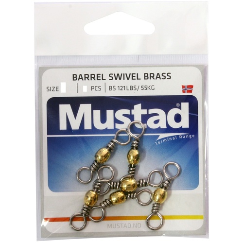 Mustad Brass Colour Barrel Fishing Swivel - Choose Size