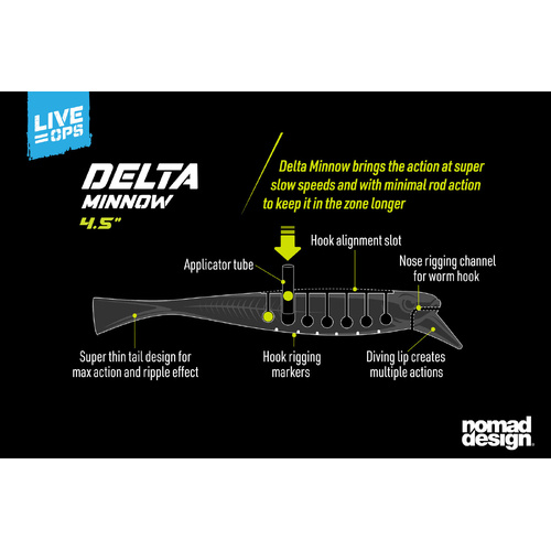 Nomad Design Live Ops Delta Minnow 4.5" Soft Plastic Fishing Lure - Choose Colour