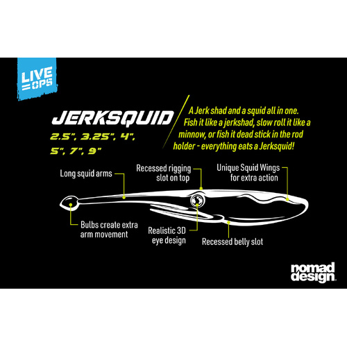 Nomad Design Live Ops Jerksquid 5" Soft Plastic Fishing Lure - Choose Colour