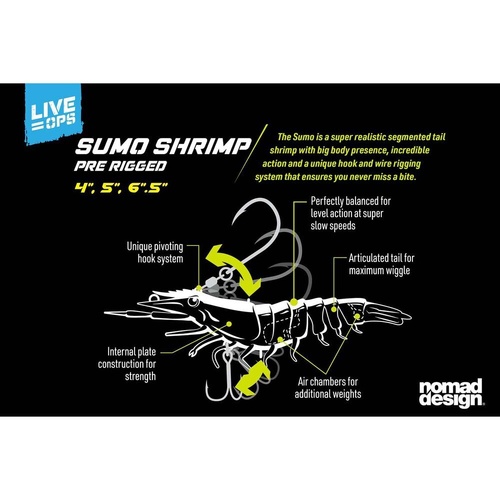 Nomad Design Live Ops Sumo Shrimp Rigged 5" Soft Plastic Fishing Lure - Choose Colour