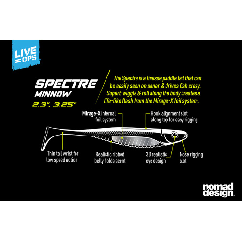 Nomad Design Live Ops Spectre Minnow 3.25" Soft Plastic Fishing Lure - Choose Colour