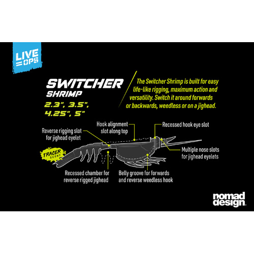 Nomad Design Live Ops Switcher Shrimp 4.25" Soft Plastic Fishing Lure - Choose Colour