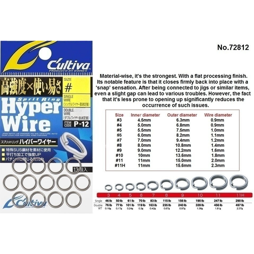 Owner Cultiva P12 Heavy Duty Hyper Wire Split Fishing Rring - Choose Size