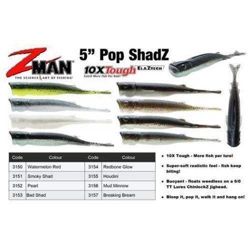 Zman 5 Inch Pop ShadZ Soft Plastic Popper Fishing Lure Zman Z Man