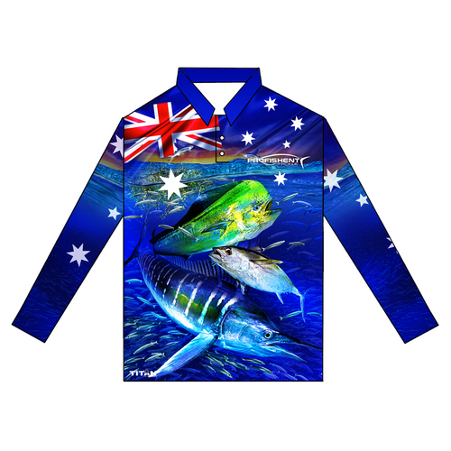 Profishent Sublimated Long Sleeved Oz Blue Water Fishing Shirt - Choose Size (SLSOZBW3)