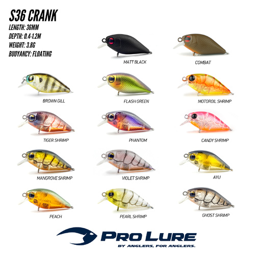 Pro Lure S36 Shallow Crankbait Hardbody Fishing Lure ProLure - Choose Colour