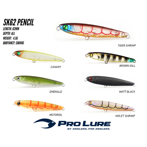 Pro Lure SK62 Pencil Sinking Hardbody Fishing Lure ProLure - Choose Colour