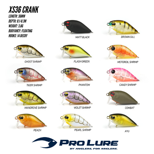 Pro Lure XS36 Extra Shallow Crankbait Hardbody Fishing Lure - Choose Colour