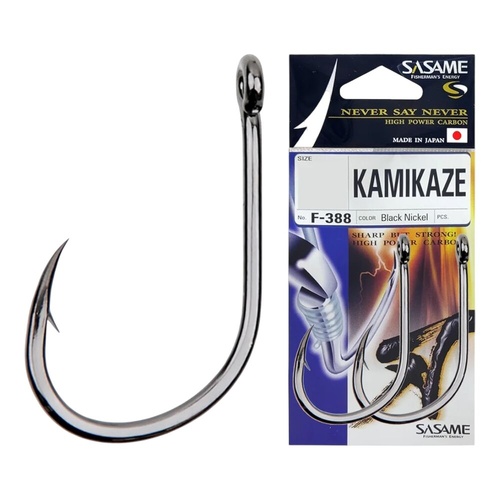 Sasame F-388 Kamikaze Black Straight Shank Offset Bait Fishing Hook - Choose Size