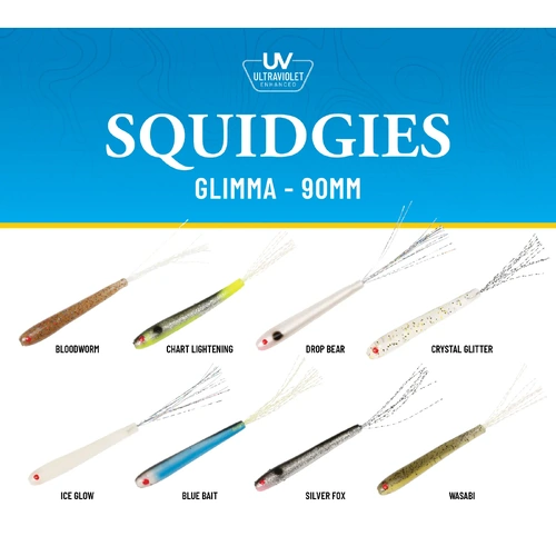 Squidgies 2025 Glimma 90mm Soft Plastic Fishing Lure - Choose Colour