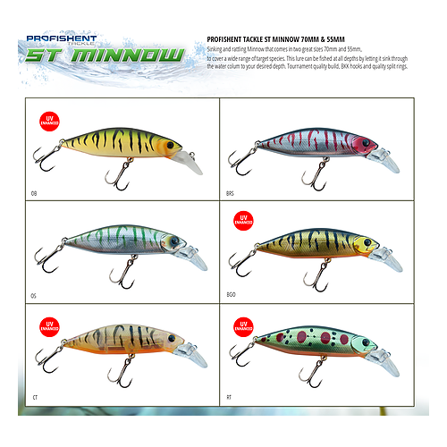 PRProfishent Tackle ST Minnow 70mm Hardbody Fishing Lure - Choose Colour