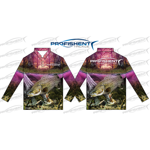Profishent Tackle Kids Fishing Shirt Sublimated Yellow-Belly Murray-Cod Cray - Choose Size (SLSYCC)