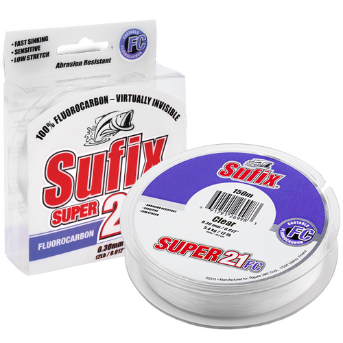 Sufix Super 21 Clear Fluorocarbon 100m Fishing Leader - Choose Lb