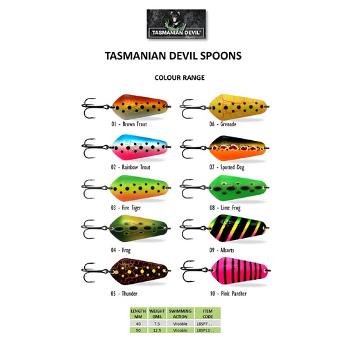 Legendary Wigston's Tassie Devil Spoon 12.5g Tasmanian Fishing Lure - Choose Colour