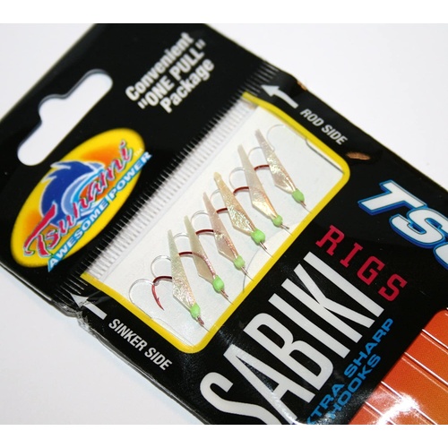 Tsunami TS119 Iridescent Glo Head Red Sabiki Live Bait Jig - Choose Size