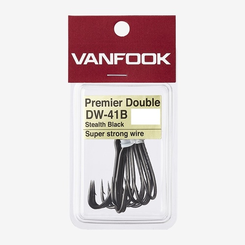 Vanfook DW-41B Stealth Black Heavy Duty Double Fishing Hook - Choose Size
